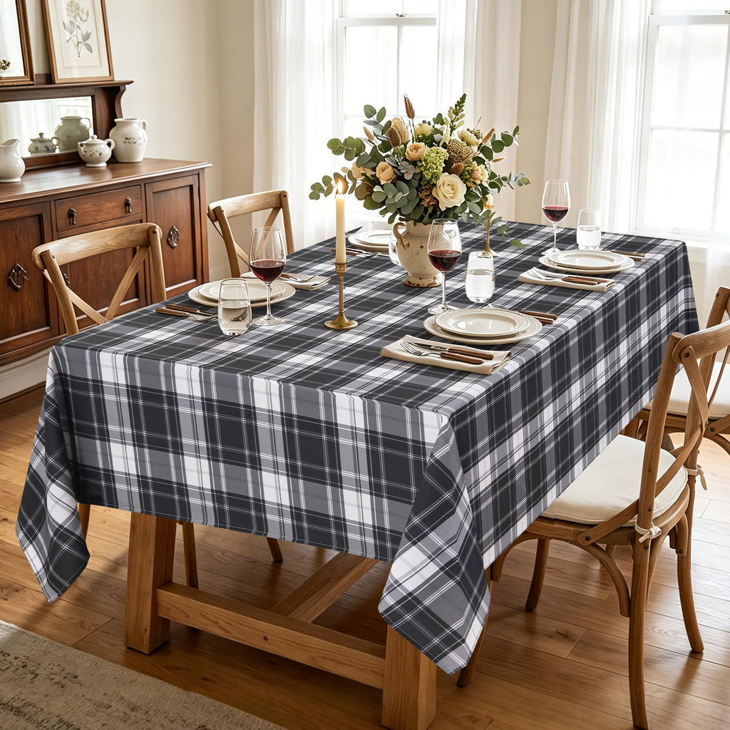 Waterproof Rectangle Gingham Tablecloth, 52 x 70 Inch, Black