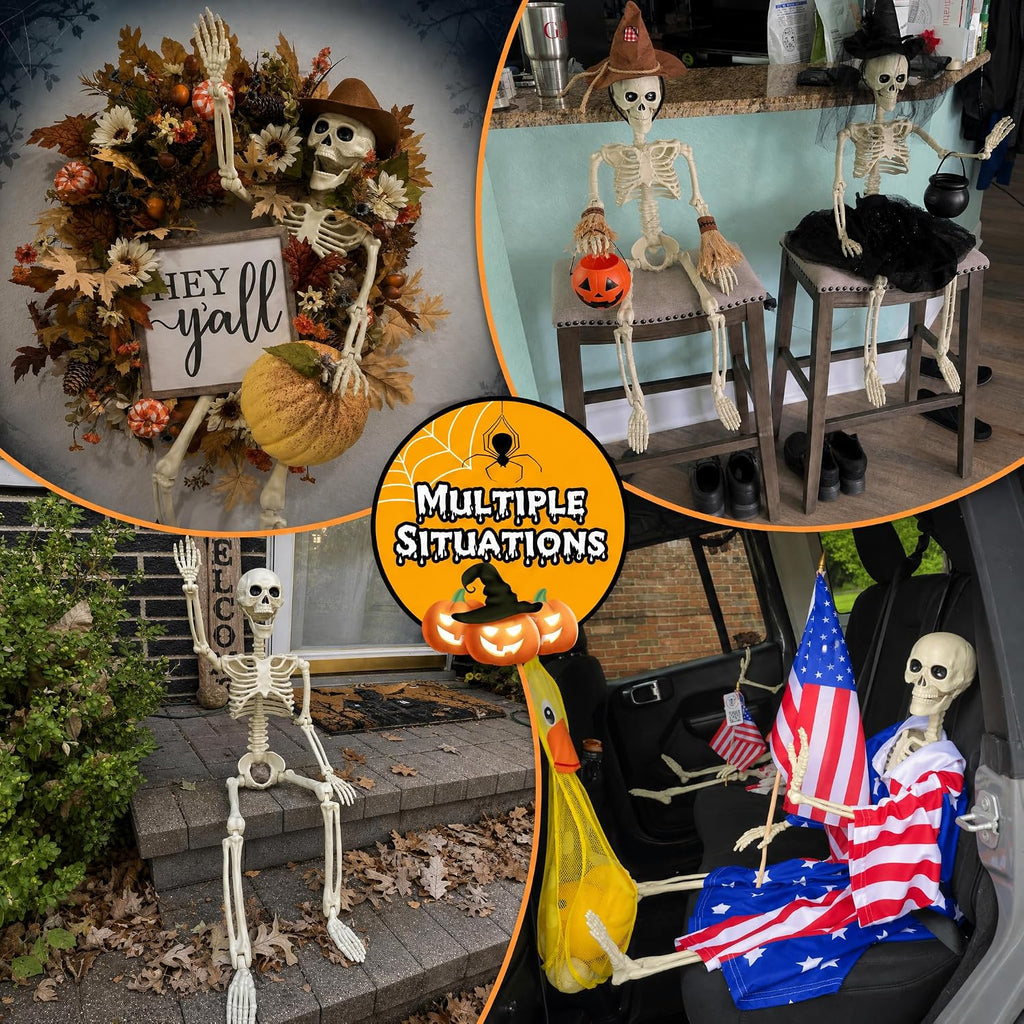 2-Pack 40" Pose-N-Stay Halloween Skeletons, Life-Size Full Body Realistic Posable Skeleton with Movable Joints - Set of 2