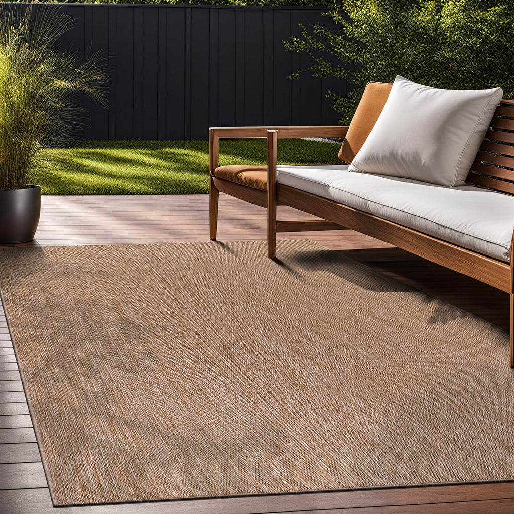 Indoor Outdoor Rug 8x10, Washable Outside Carpet , Deck, Porch, Solid Modern Area Rug, Water Resistant, Jute Beige