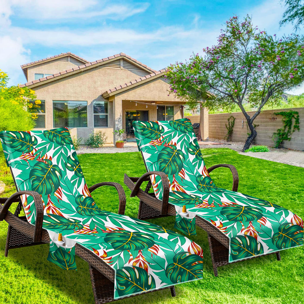 Lounge Chair Towel Cover, (Pack of 2), Beach Chair Cover with Pockets, Pool Chair Covers for Outdoor Beach Furniture