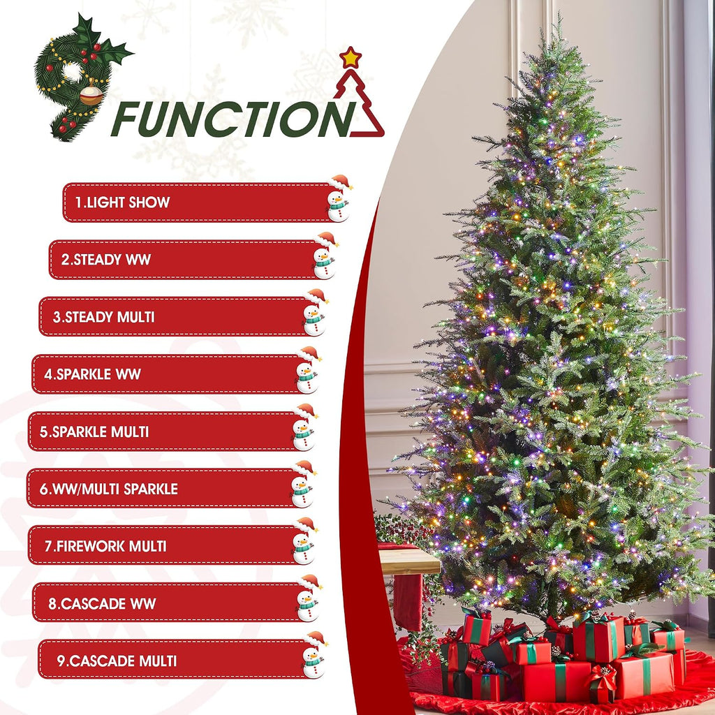 Artificial Christmas Tree, Prelit Hinged Holiday Tree Majestic Evergreen Fir Xmas Tree with 2450 Warm