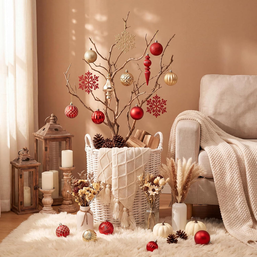 1.18-6.5" Red Gold Christmas Tree Ornaments Decorations Set - Set of 116