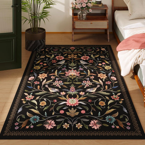 Vintage Medallion Floral 3x5 Washable Rug, Soft Low Pile Area Rug, Non-Slip Carpet