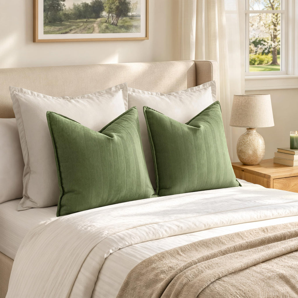 Pack of 2 Sage Decorative Chenille Pillow Covers 18x18 Inch