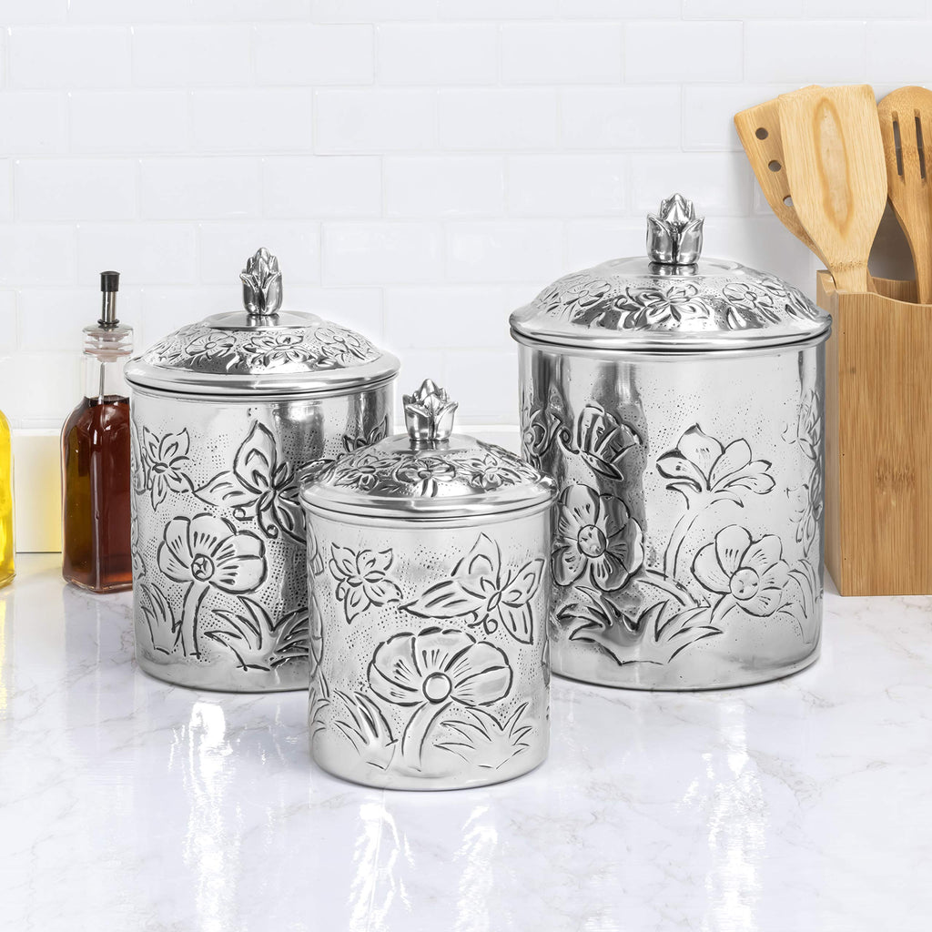 Embossed Butterfly Canister Set, 3 pcs