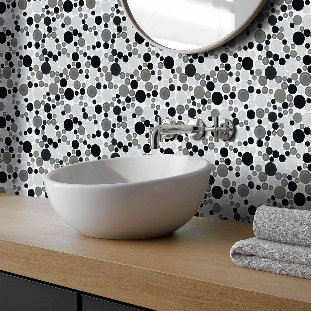 5 Sheets Glass Mosaic Tile Backsplash, Bathroom Shower Wall, Etc, Bubble Collection, Mixed Rounds, 12"X12"X5/16 (Set
