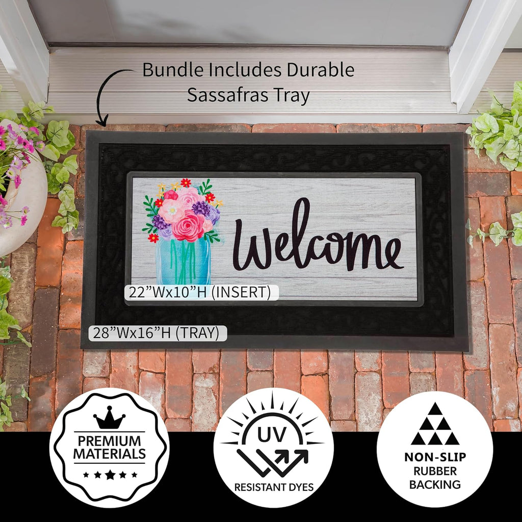 Sassafras Doormat Insert Bundle & Tray Set of 5, Spring Summer Fall Winter Interchangeable Entrance Door mats Indoor