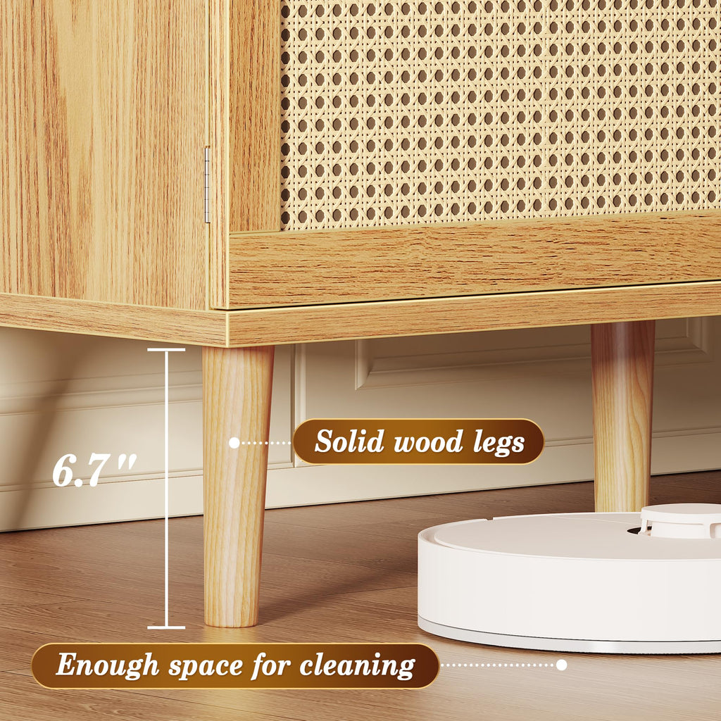 Boho TV Stand for 65 Inch TV, Entertainment Center with Adjustable Shelf, Rattan TV Console with 2 Cabinets, Media