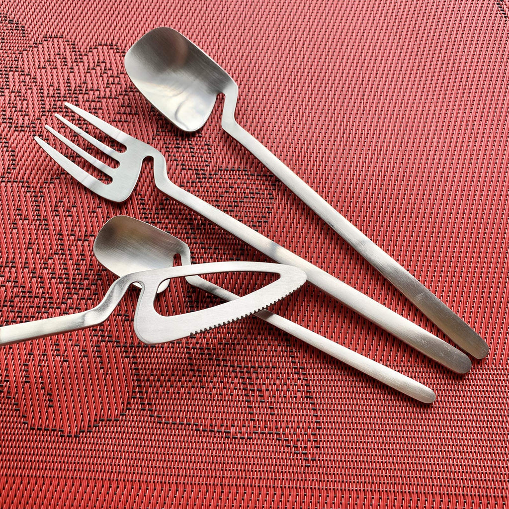Matte Silver Cutlery Set 24 Pack, Kitchen Silverware/Flatware Anti-rust Utensil Set, Stainless Steel Dinnerware Set