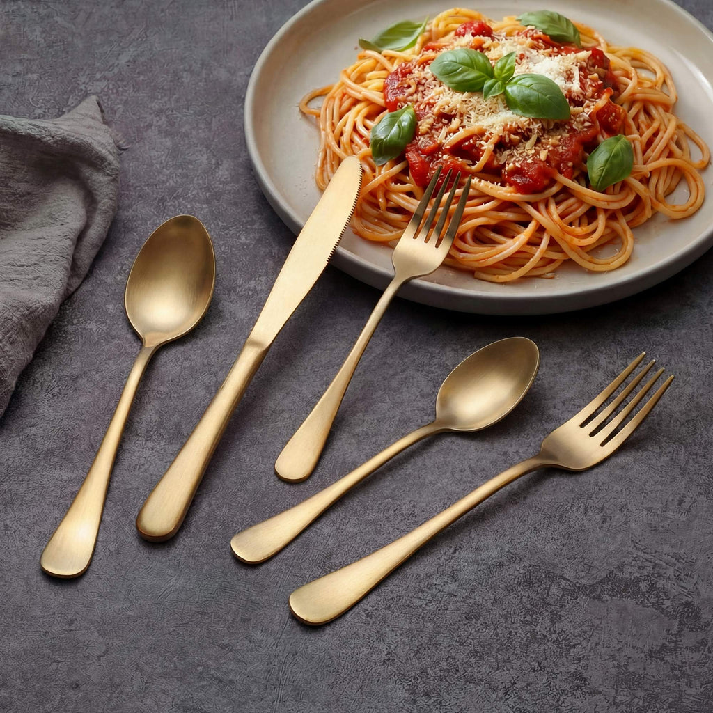 20 Piece Matte Gold Silverware Set, Stainless Steel Gold Flatware