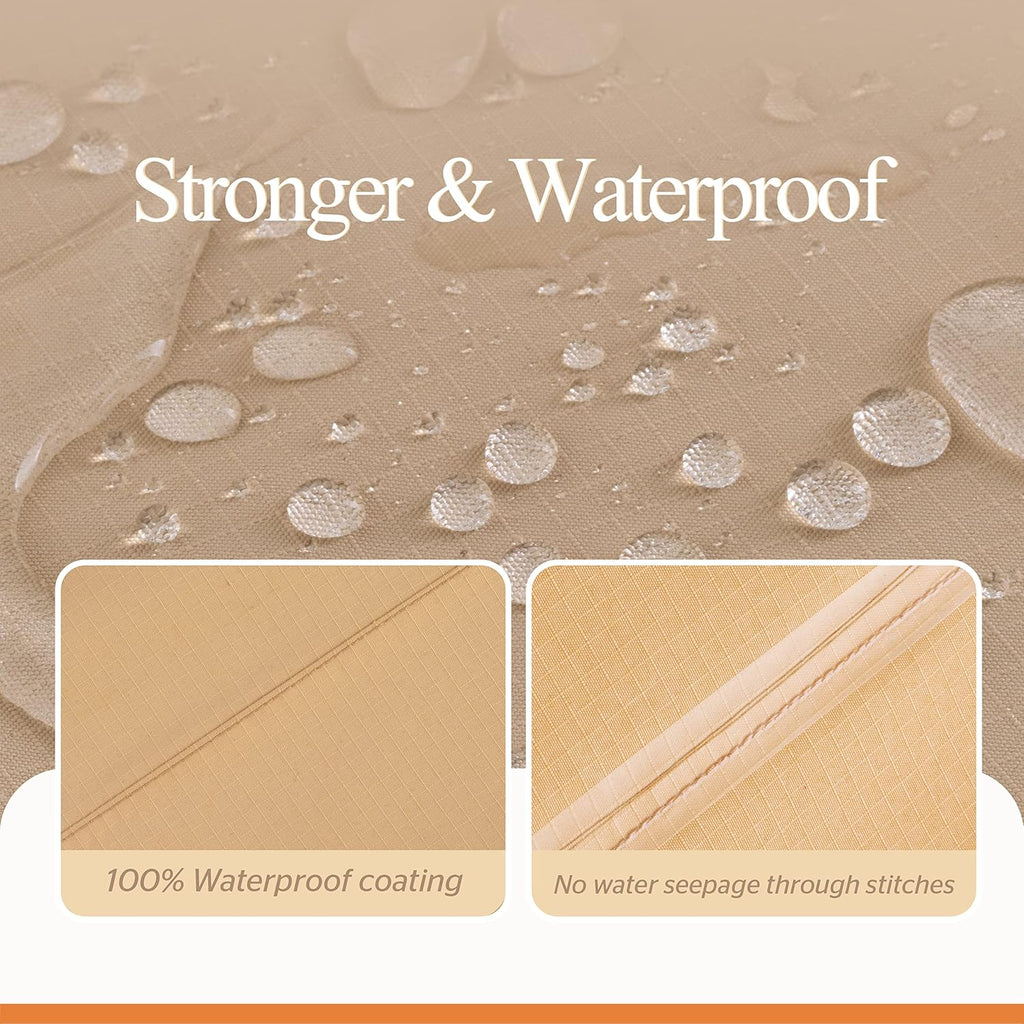 XL Round Patio Outdoor Furniture Cover, 110"D x 31"H, Beige & Coffee | Waterproof, UV Resistant, Anti-Fading