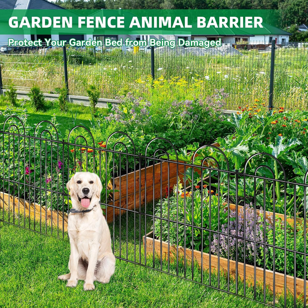 25 Panels No Dig Decorative Garden Fence, 32in(H) X 50ft(L) Tall Dog Fence Outdoor for Yard, Rustproof Metal Wire