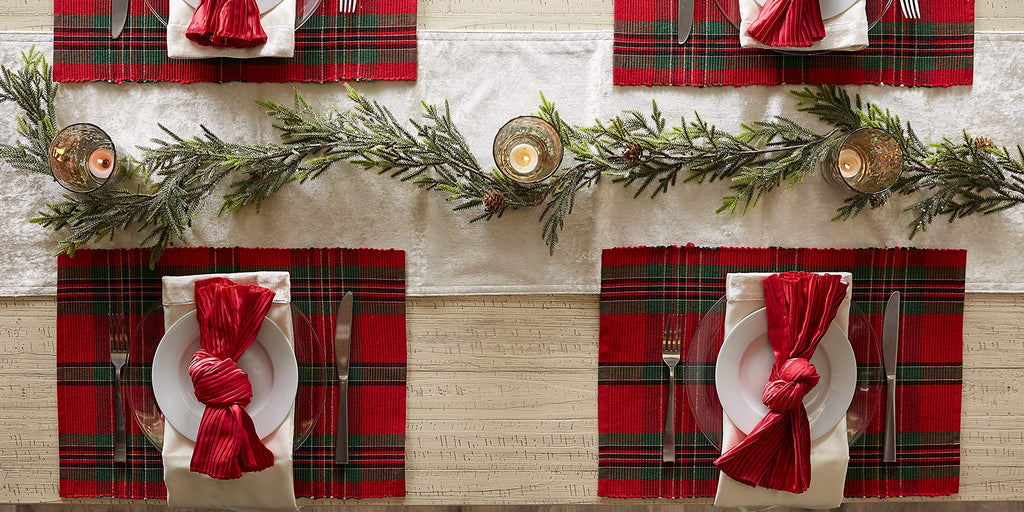 Farmhouse Christmas Plaid Dining Table & Kitchen Décor, Holiday Placemat Set, 13x19, Red & Green, 6 Count