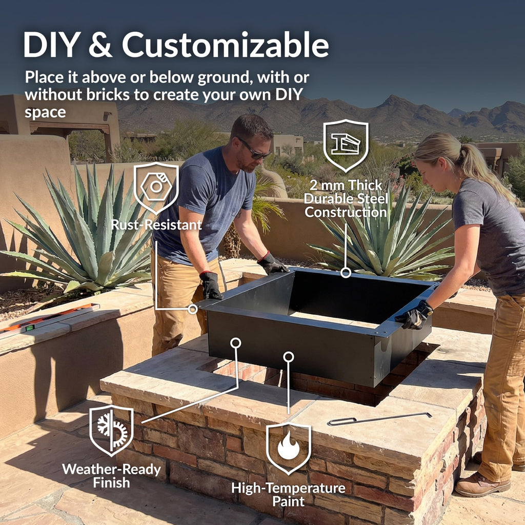 Outdoor Steel Square Fire Pit Ring Insert, 36" Outer / 30" Inner