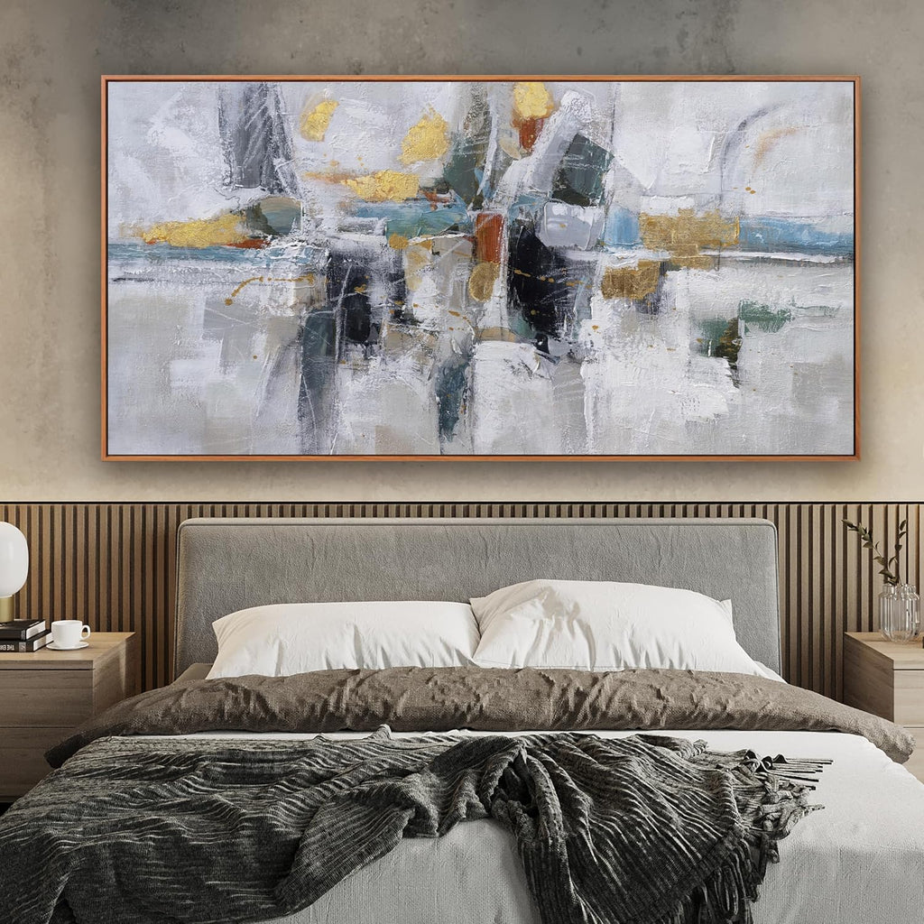 Framed Large Wall Art Decor Abstract Wall Art Decor | White Canvas Wall Art Bathroom Office Kitchen Wall
