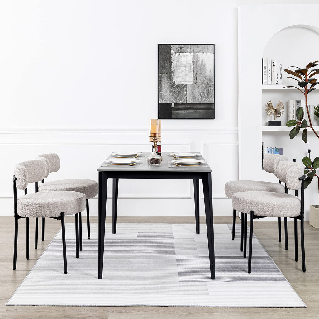 Boucle Set of 2, Upholstered Dining Room Chairs Grey