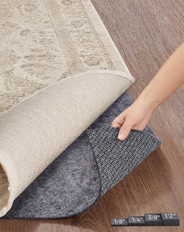 Non Slip Cushioned Rug Pad Gripper, Felt and Silicone Backing, Carpet Liner Protector Mat for Area Rugs and Hardwood - Set of 6