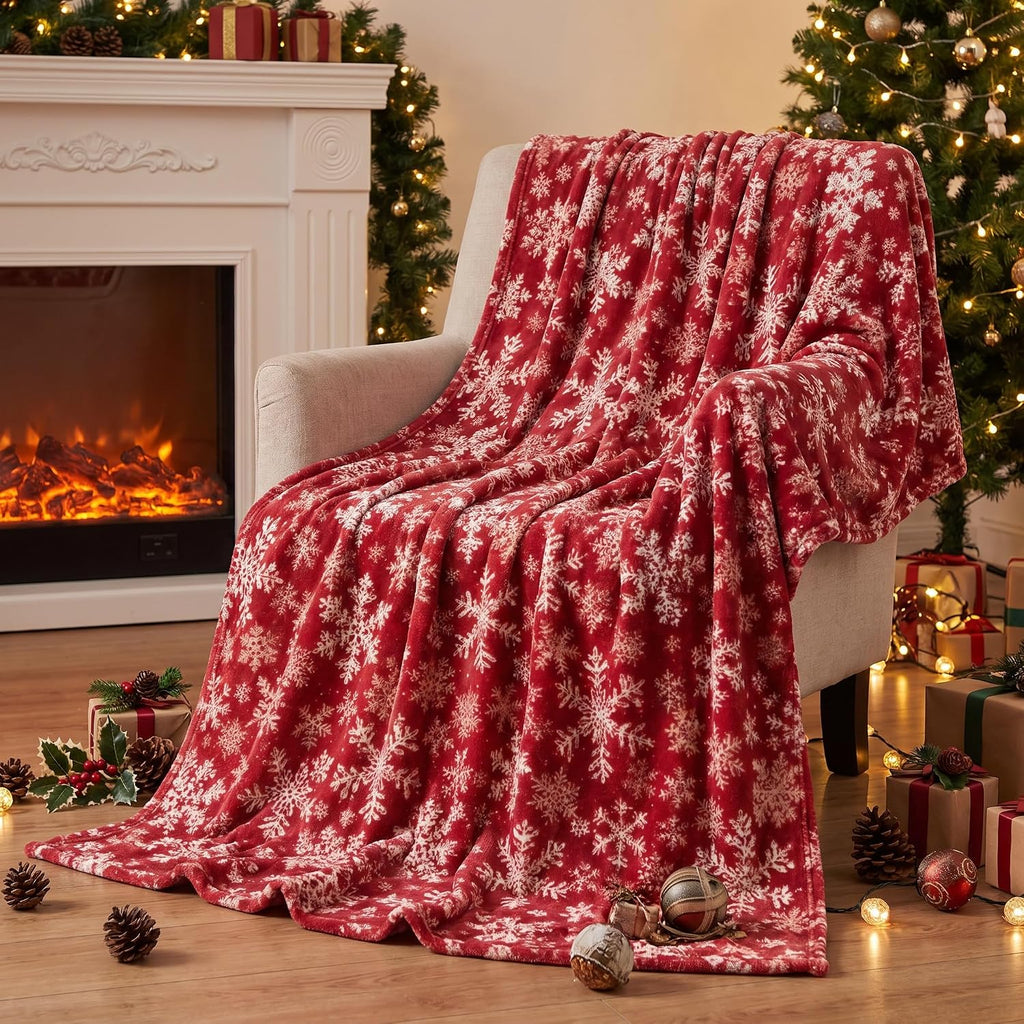 Christmas Red Snowflake Flannel Throw Blanket 50x60