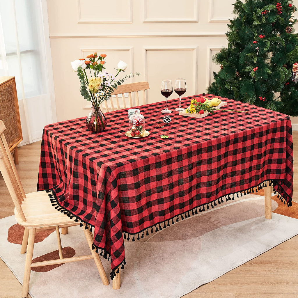 Red Black Buffalo Plaid Christmas Tablecloth 55"x102"