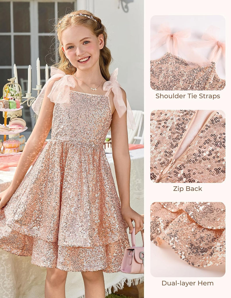 Girls Sparkly Sequin Formal Party Dress Fancy Dance
