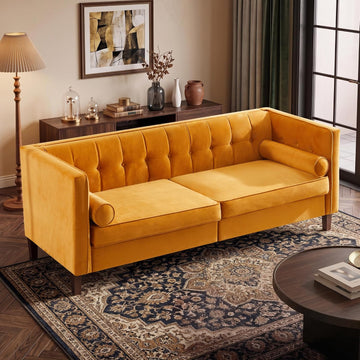 78'' W Velvet Sofa, Mid-Century Love Seats Sofa Furniture with Bolster Pillows