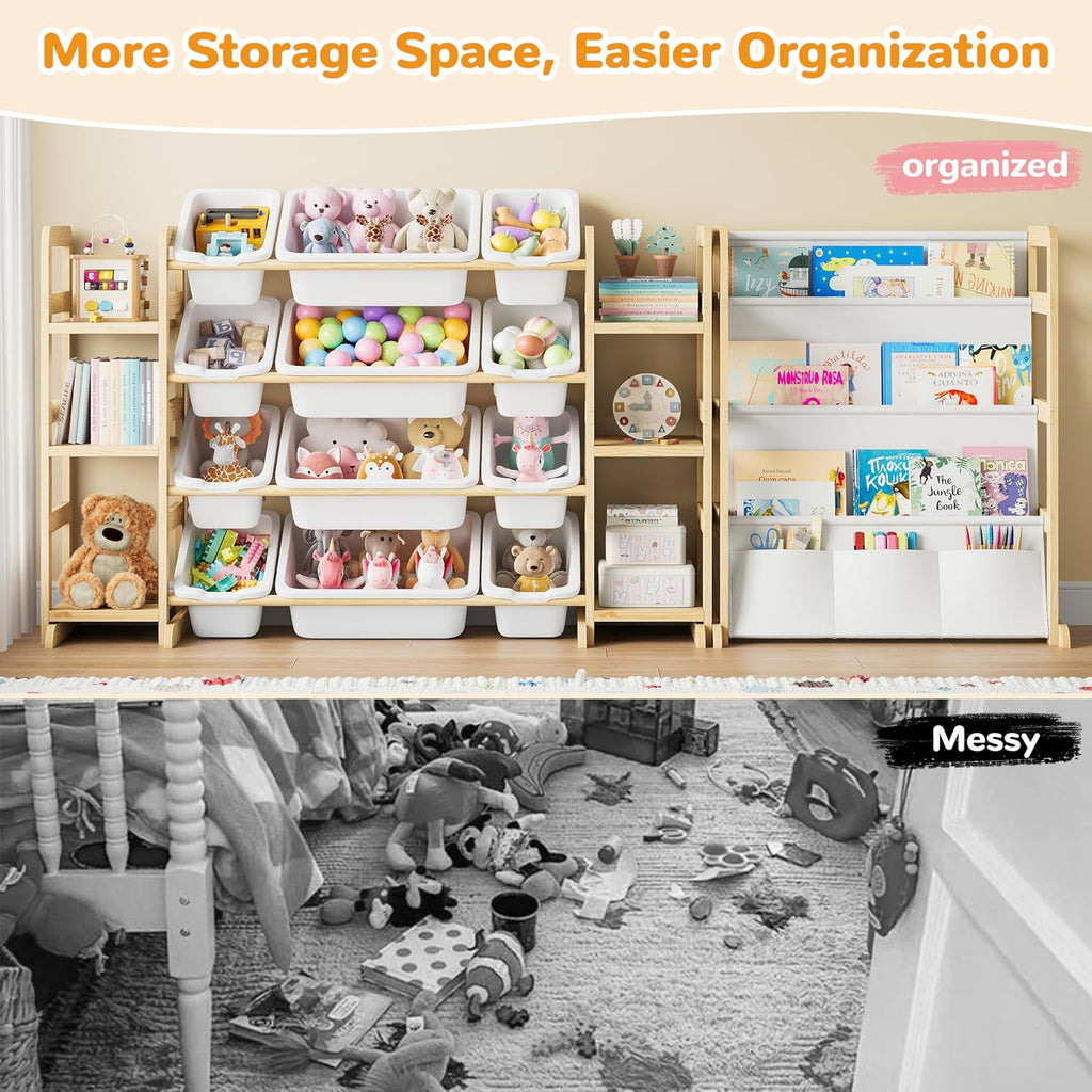 Toy Storage Organizer 12 Bins, 6 Shelves and Bookshelf for Kids, 4-in-1 Toy Organizers and Storage, Toy Book Storage