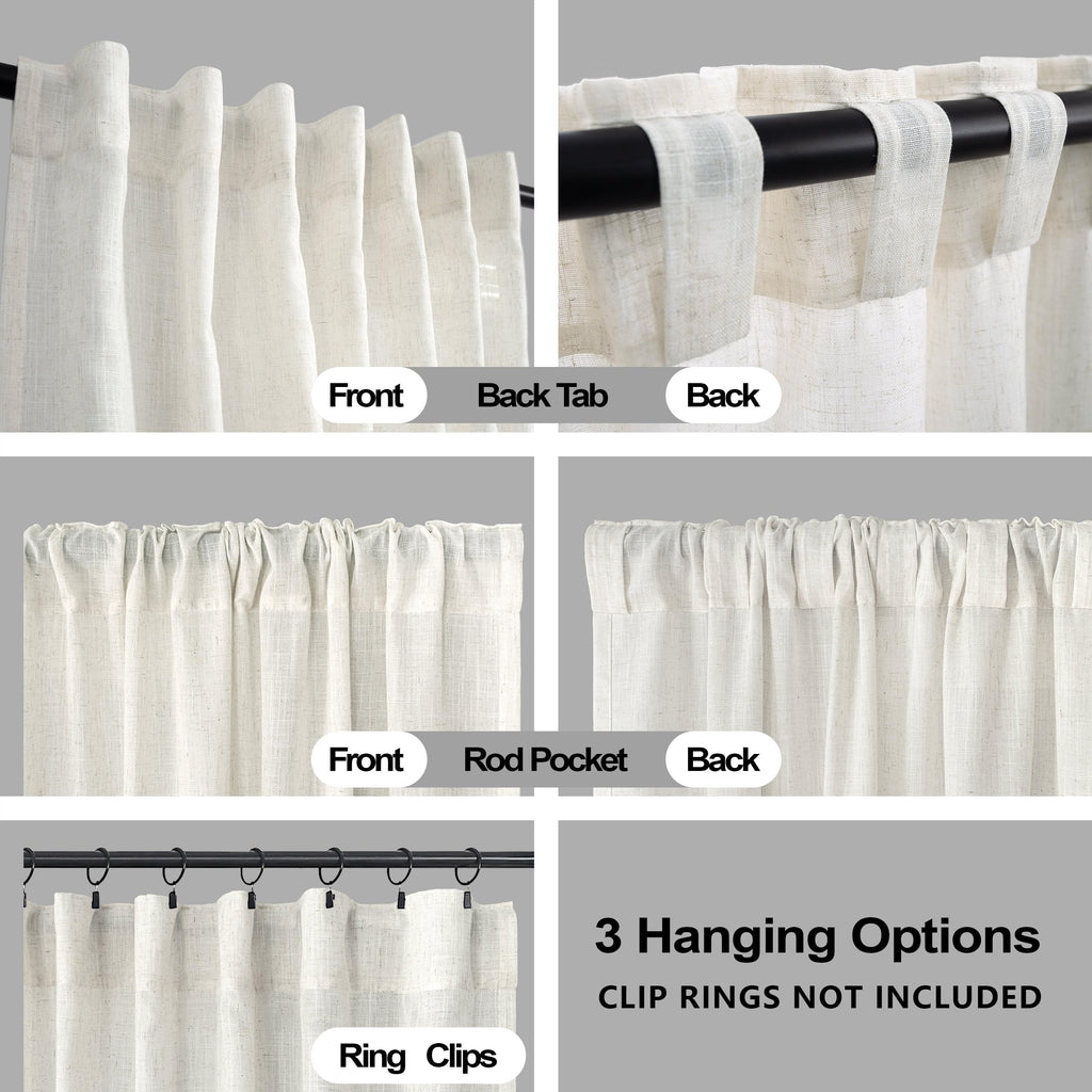 Short Curtains for Windows Bedroom 45 Inch Length, Sheer Boho Linen Privacy Rod Pocket Cafe Small Kitchen Window