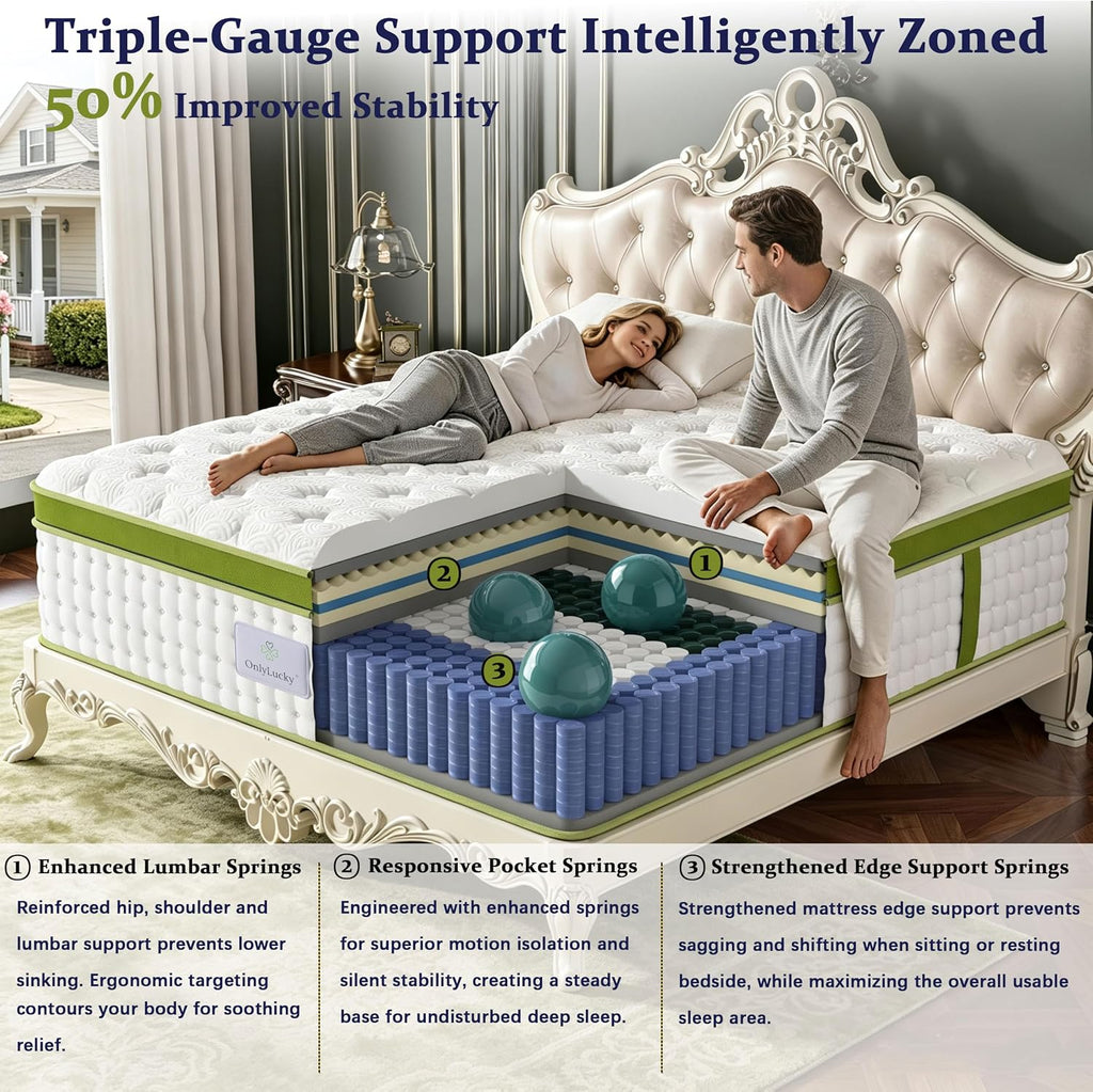 California King Mattress, 14 Inch Deluxe Firm Hybrid Cal King Size Mattress | Gel Memory Foam & Pocket Spring, 7-Zone