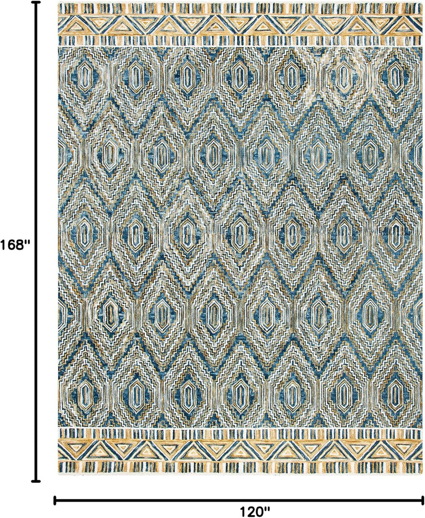 Aspen Area Rug - 10' x 14', Blue & Gold, Handmade Boho Wool