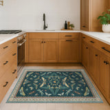 Teal 3x5 Entryway Rug - Door Rug Indoor for Large Kitchen, Living Room, Washable Low Pile Insect Déc