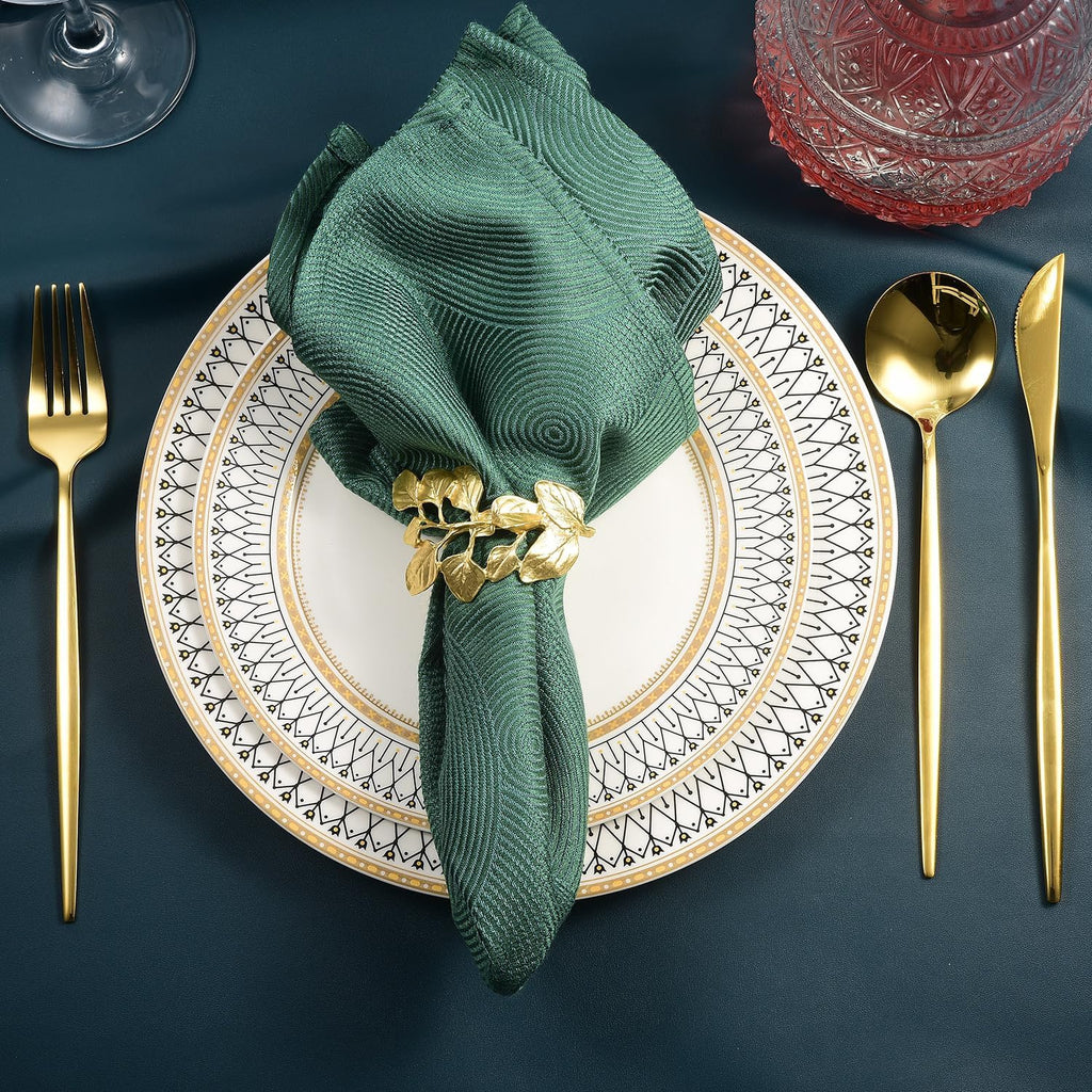 Matte Gold Napkin Rings Herb Leaf Botanical - Set of 8