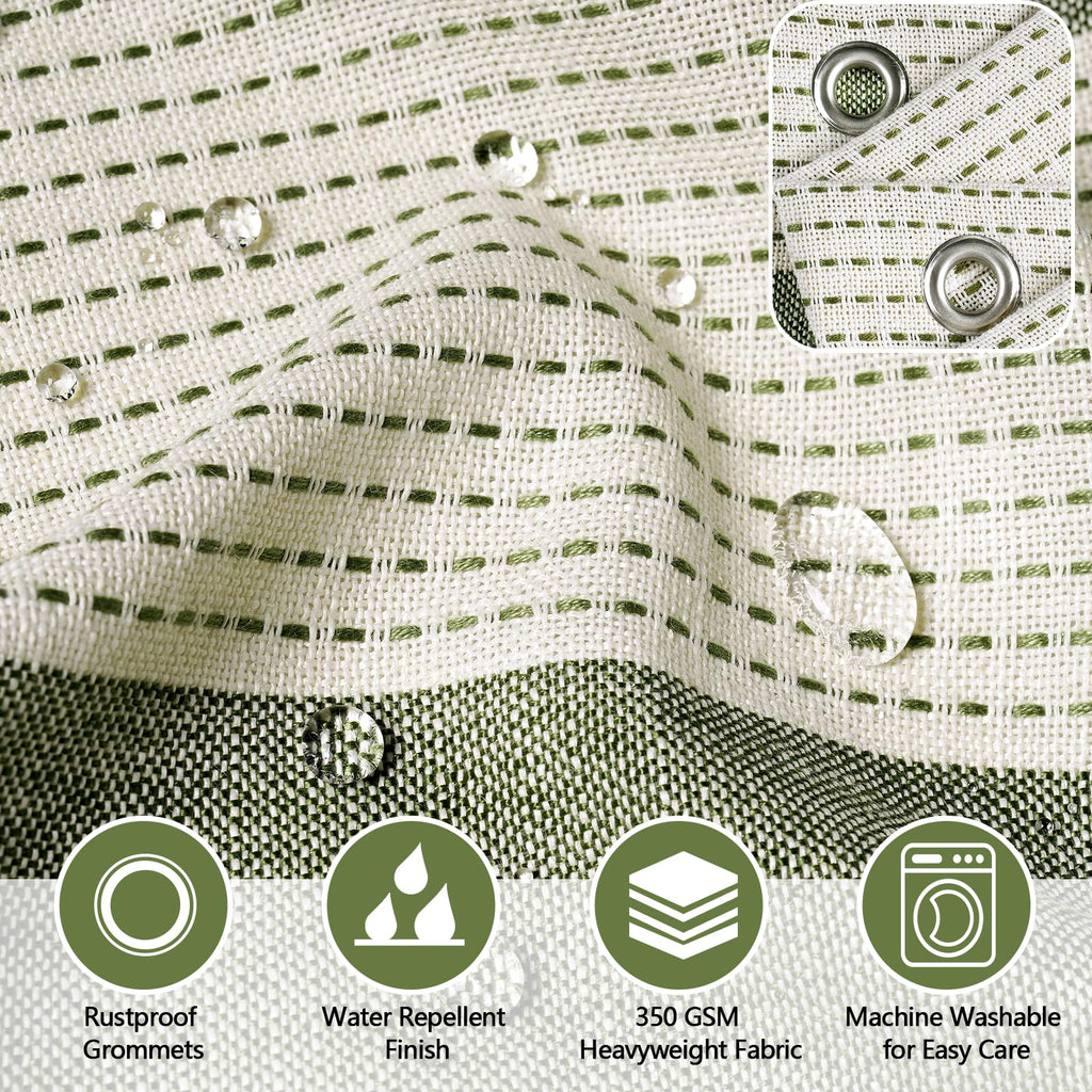 Boho Farmhouse Thick Shower Curtain with Tassels, Cotton Linen Soft Fabric Shower Curtain Heavyweight, Sage