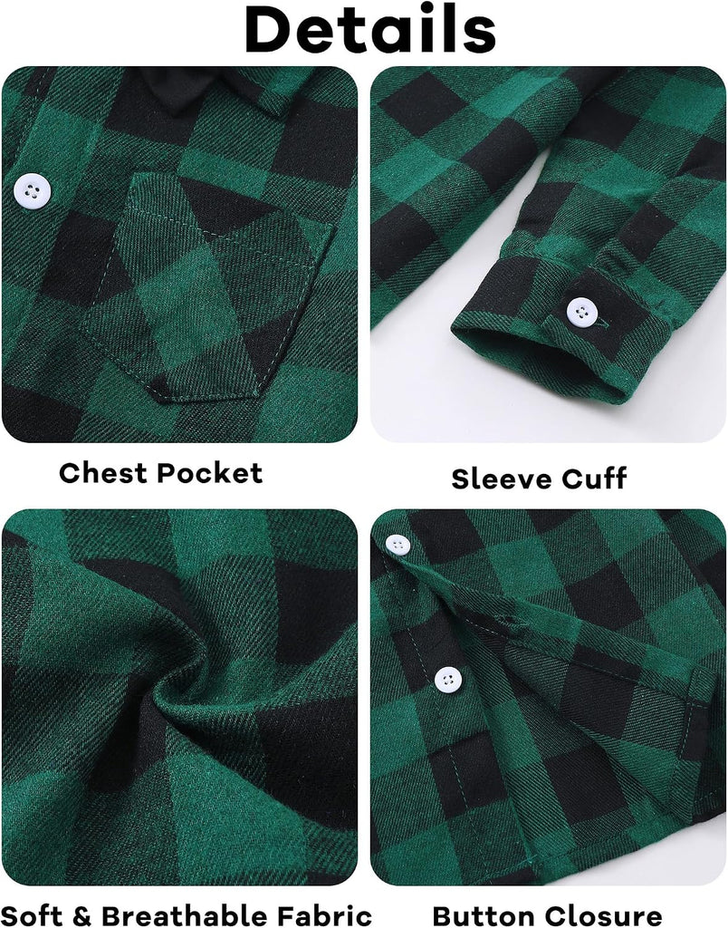 Boys Button Down Shirt Plaid Flannel Dress Shirt Long Sleeve