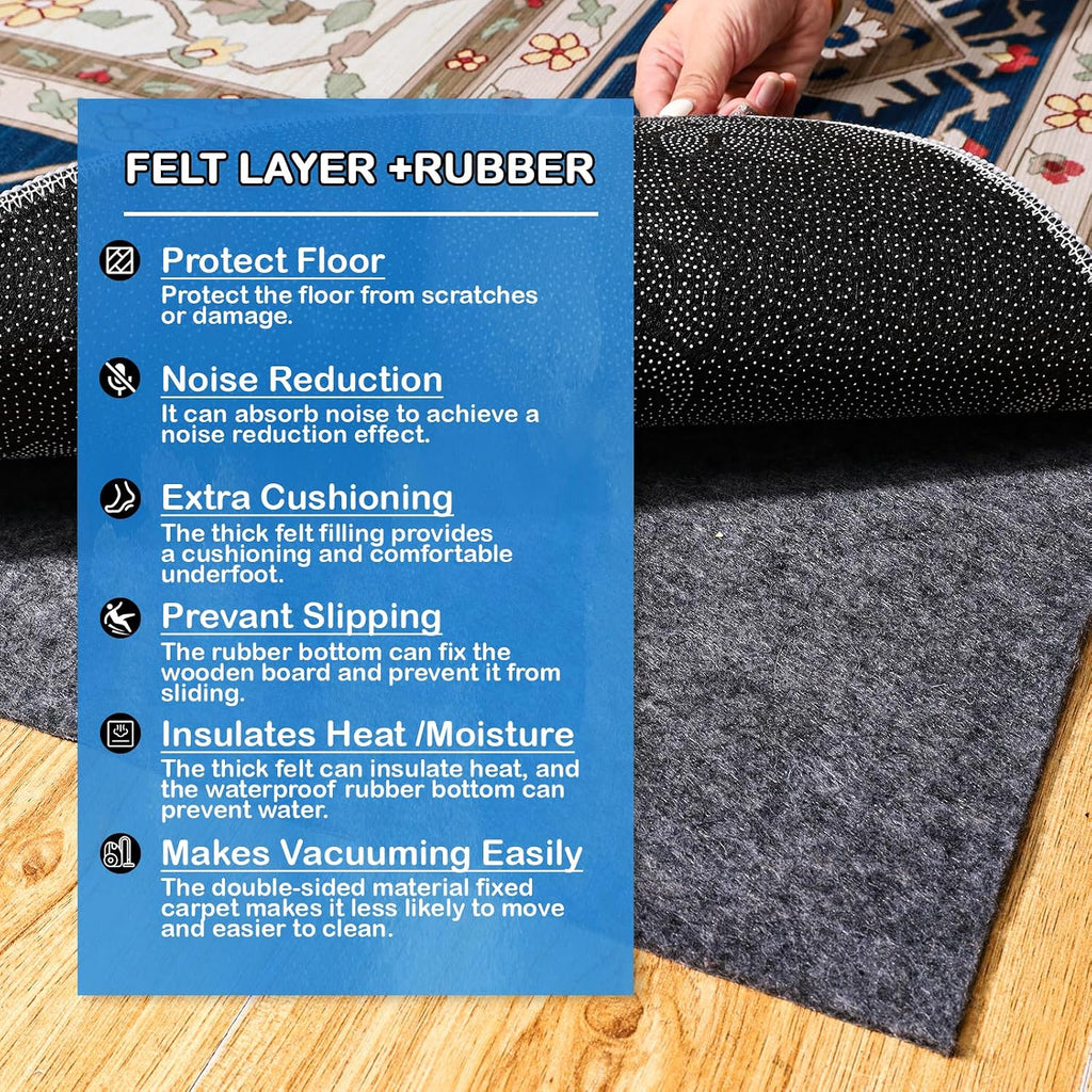 Non-Slip Rug Pads 1/4" Thick, 8x10Ft Waterproof Rugs Non Skid Rug Pad for All Floors and Finishes Durable Hardwood