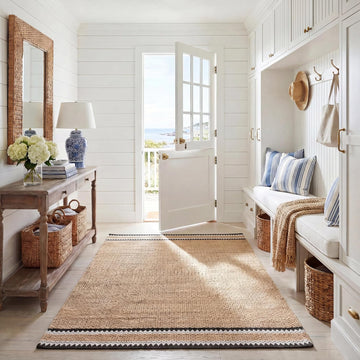 Natural Fiber Collection Area Rug - 5' x 8', Natural & Black, Handmade Farmhouse Boho Coastal Rustic Jute, Ideal for