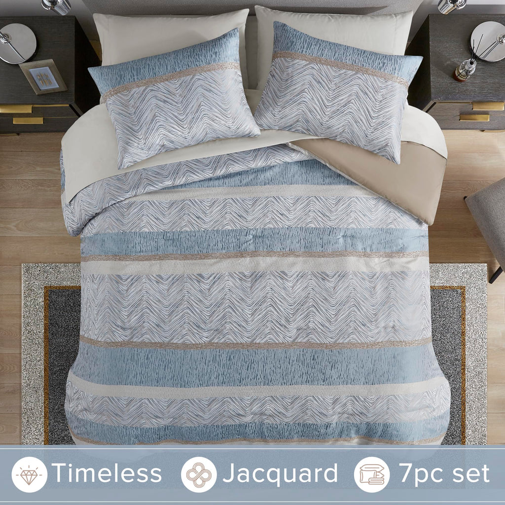 Cascade Jacquard Comforter Set, Queen, 7 Piece, Blue