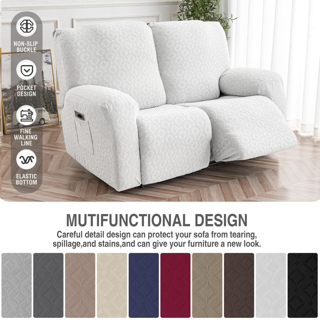 Waterproof Recliner Loveseat Cover, 2 Seat Couch Cover, Ivory White