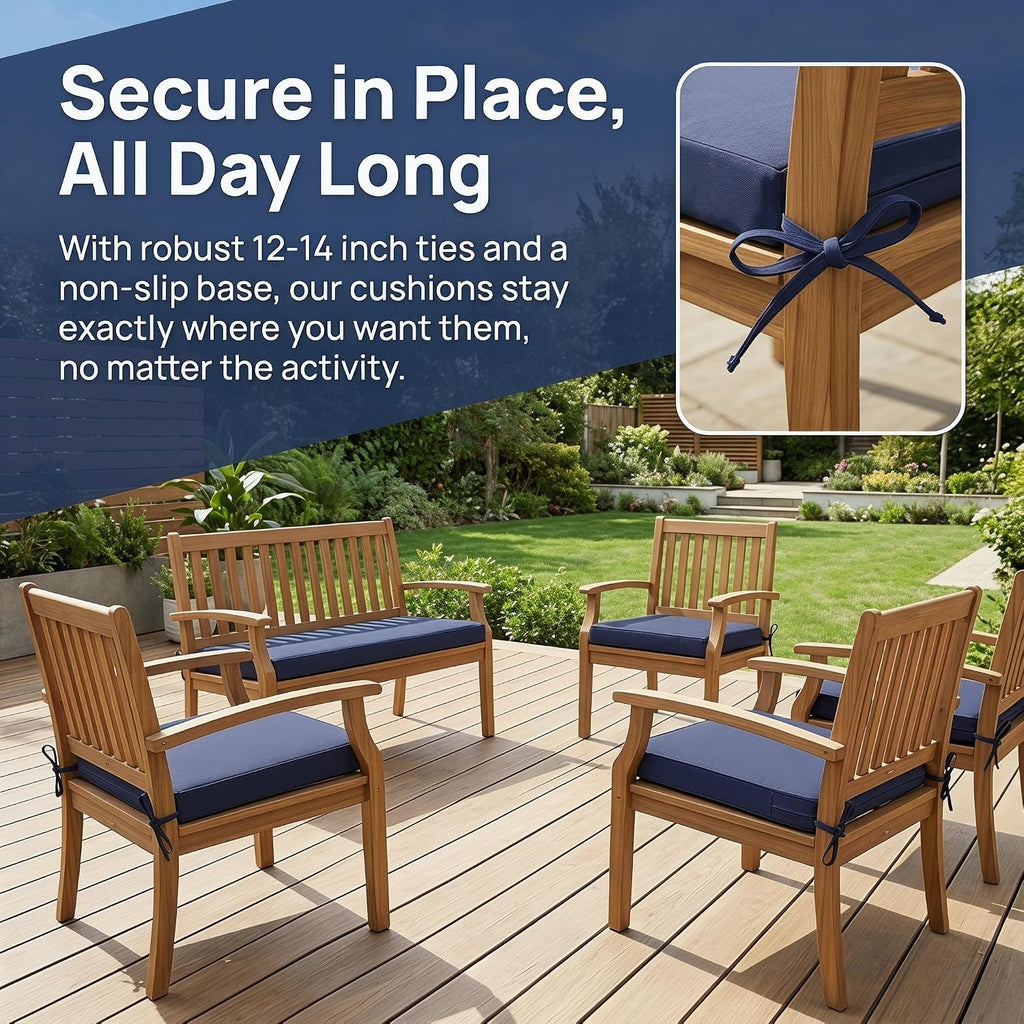 Outdoor Chair Cushions Set of 4, Navy 19"x19"x3" | Patio Chair Cushions, Waterproof Furniture Cushions with Removable
