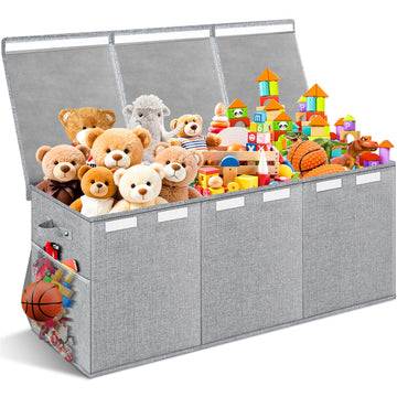 Extra Large Toy Box with Lids, Collapsible Storage Bin, 38"x16"x14", Gray