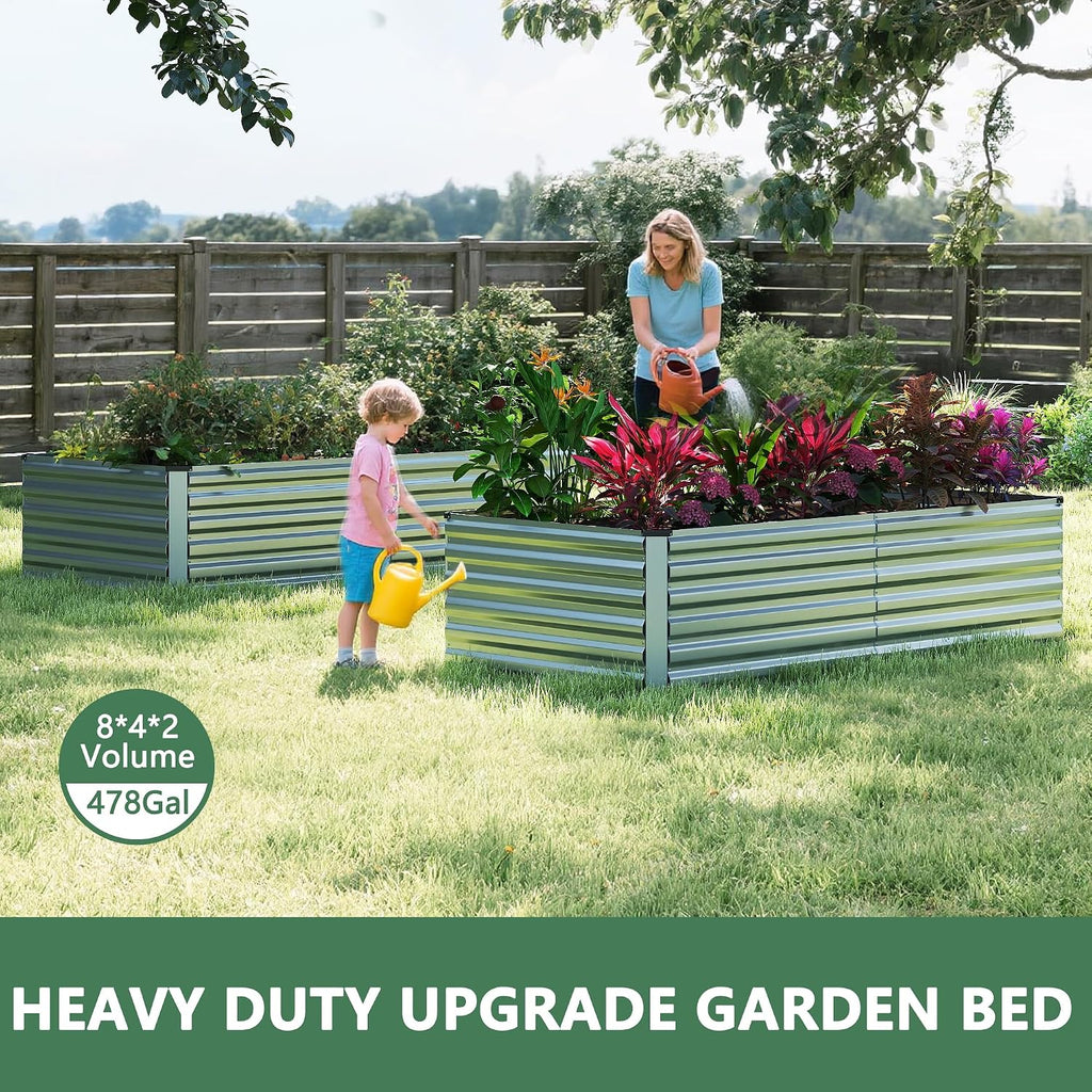 8x4x2ft Raised Garden Bed Outdoor, Galvanized Steel Garden Beds | Raised Garden Beds for Gardening, Planters for