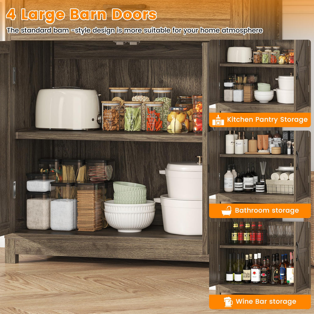 70 Inch Farmhouse Storage Cabinet with Doors and Drawers, Freestanding Kitchen Pantry Cabinet, Floor Storage Cabinet