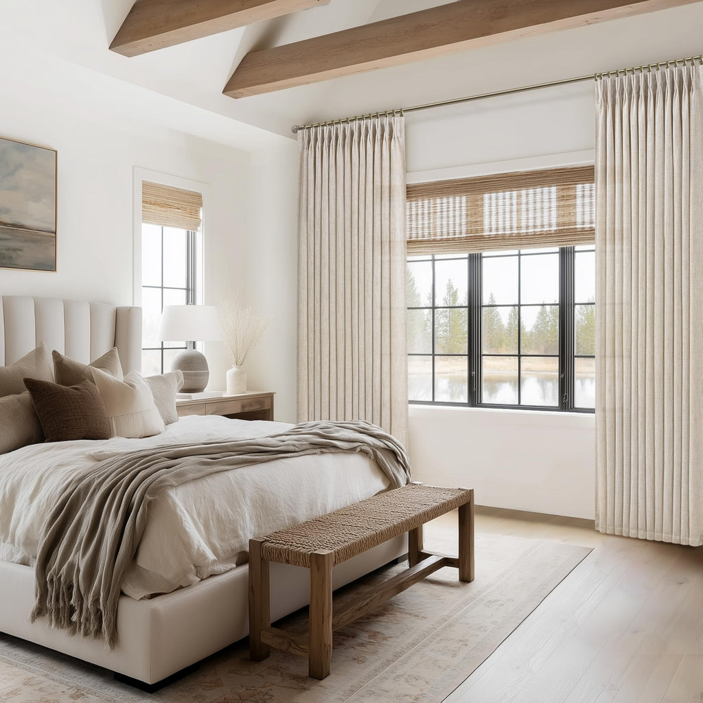 Linen Semi Sheer Large Curtains 102 Inches Long 2 Panels Set, Memory Trained Pinch Pleated Extra Wide Light