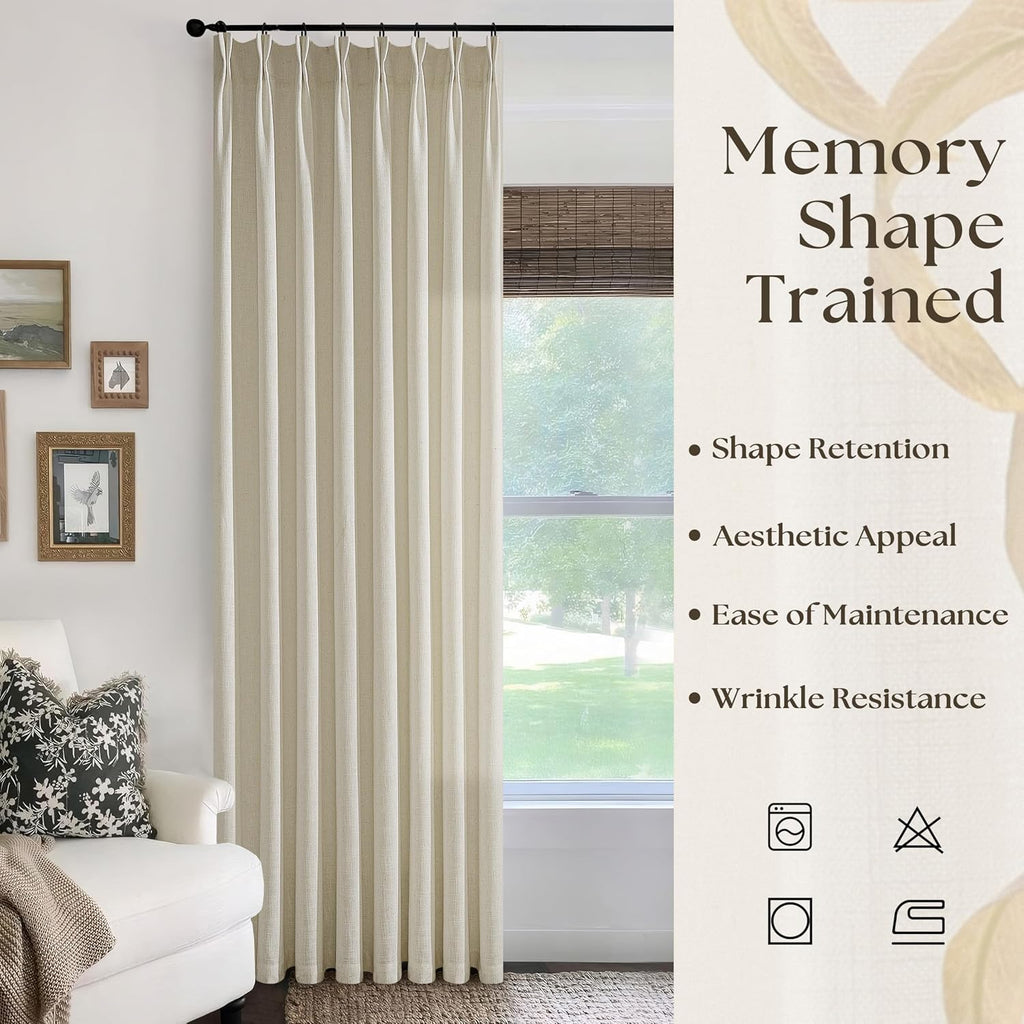 Flax Burlap 90 Inch Pinch Pleated Linen Curtains for Living Room Thick Linen Textured Drapes 90 Inches Long Pinch