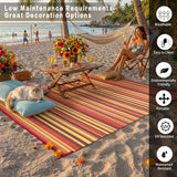 Outdoor Plastic Straw Rug Waterproof Patio 8x10 Red Orange Stripe Mat for Porch Camping RV Balcony D