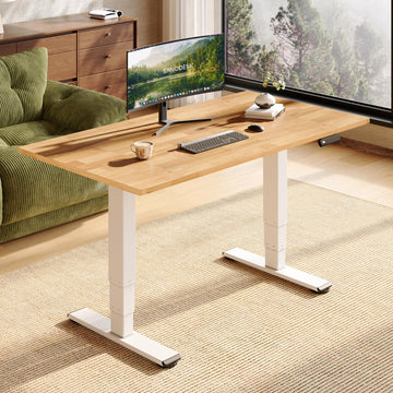 Solid Wood Dual Motor Standing Desk-55"x24"-Original/White
