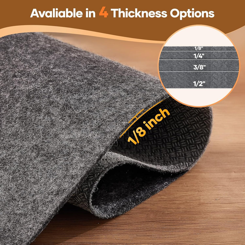 Non Slip Cushioned Rug Pad Gripper, Felt and Silicone Backing, Carpet Liner Protector Mat for Area Rugs and Hardwood - Set of 6