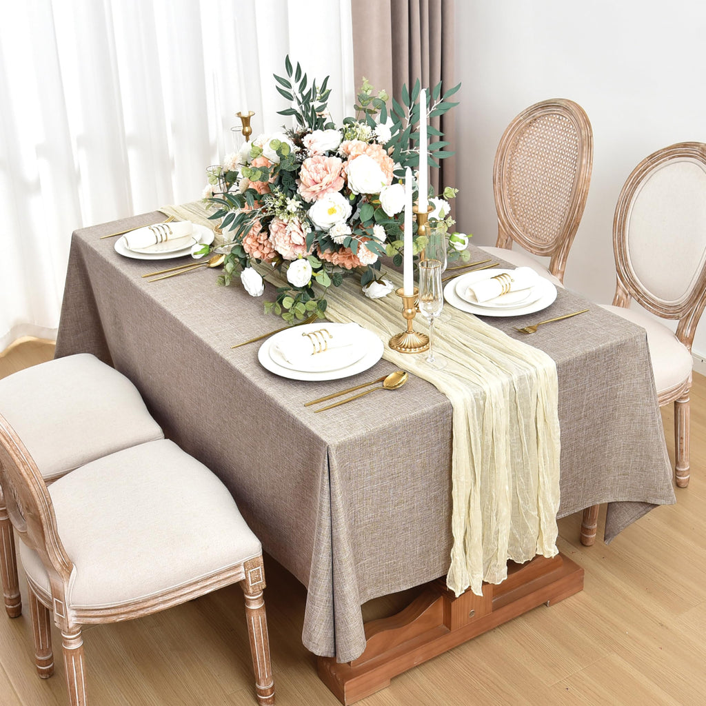 2 Pack Linen Textured Rectangle Tablecloths, 52 x 70 Inch, Nature