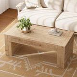 Modern Rustic Wood Coffee Table with Thick Legs, Rectangular Living Room Center Table, Natural Finish Design