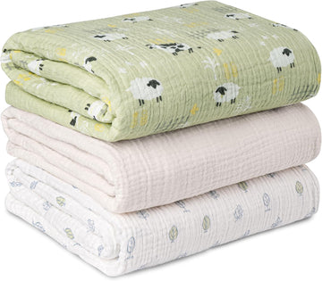 Muslin Swaddle Blankets, 3 Pack Breathable Soft Receiving Blanket, Large 38 x 40 inches Swaddle Wrap
