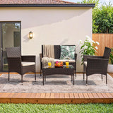 4 Pieces Outdoor Patio Furniture Sets Rattan Chair Wicker Set, Outdoor Indoor Use Backyard Porch Garden Poolside Balcony Furniture Sets Clearance (Brown and Beige) A106-B07412ZHMQ
